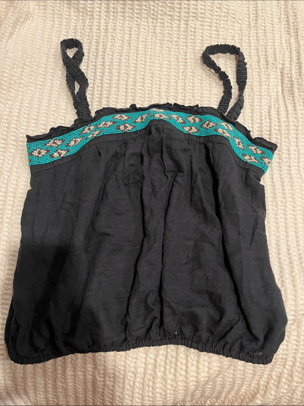 Lucky Brand Blue Cotton Summer Top with Special Turquoise Beaded Trim